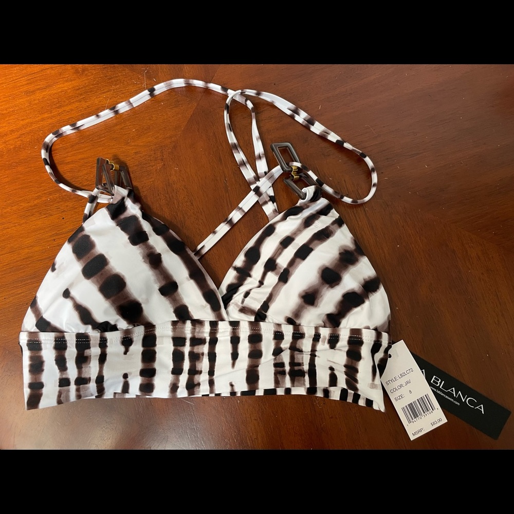 La Blanca Twisted Bamboo Strappy Back Midkini Top - size 8. NWT